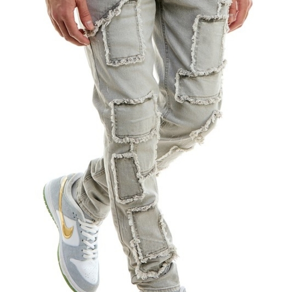 MITO JEANS Grey Patch Work Skinny Fit Mens Unique Fashion - Picture 1 of 4
